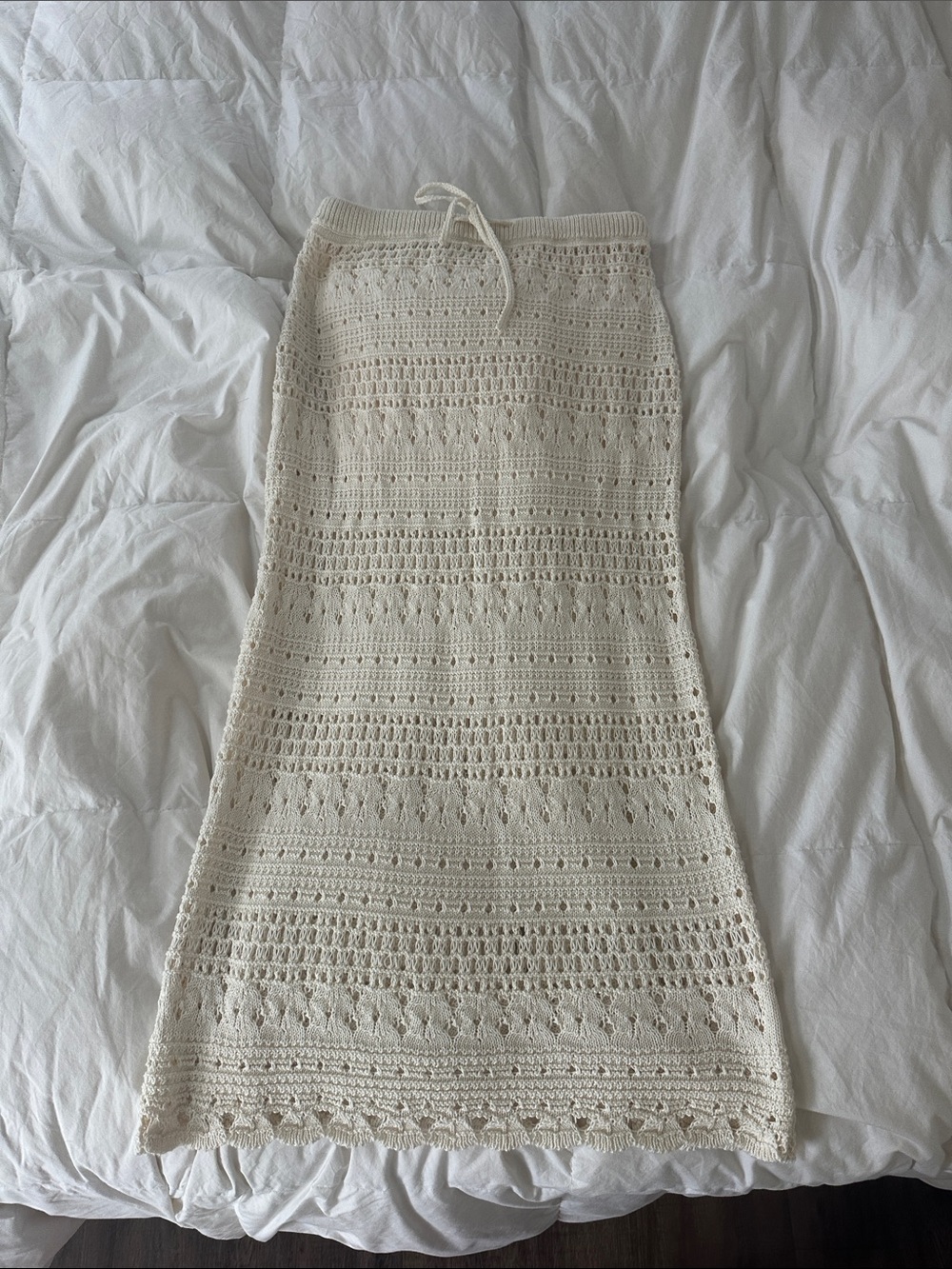 Crochet Knit Midi Skirt in Cream - Picture 1 of 2